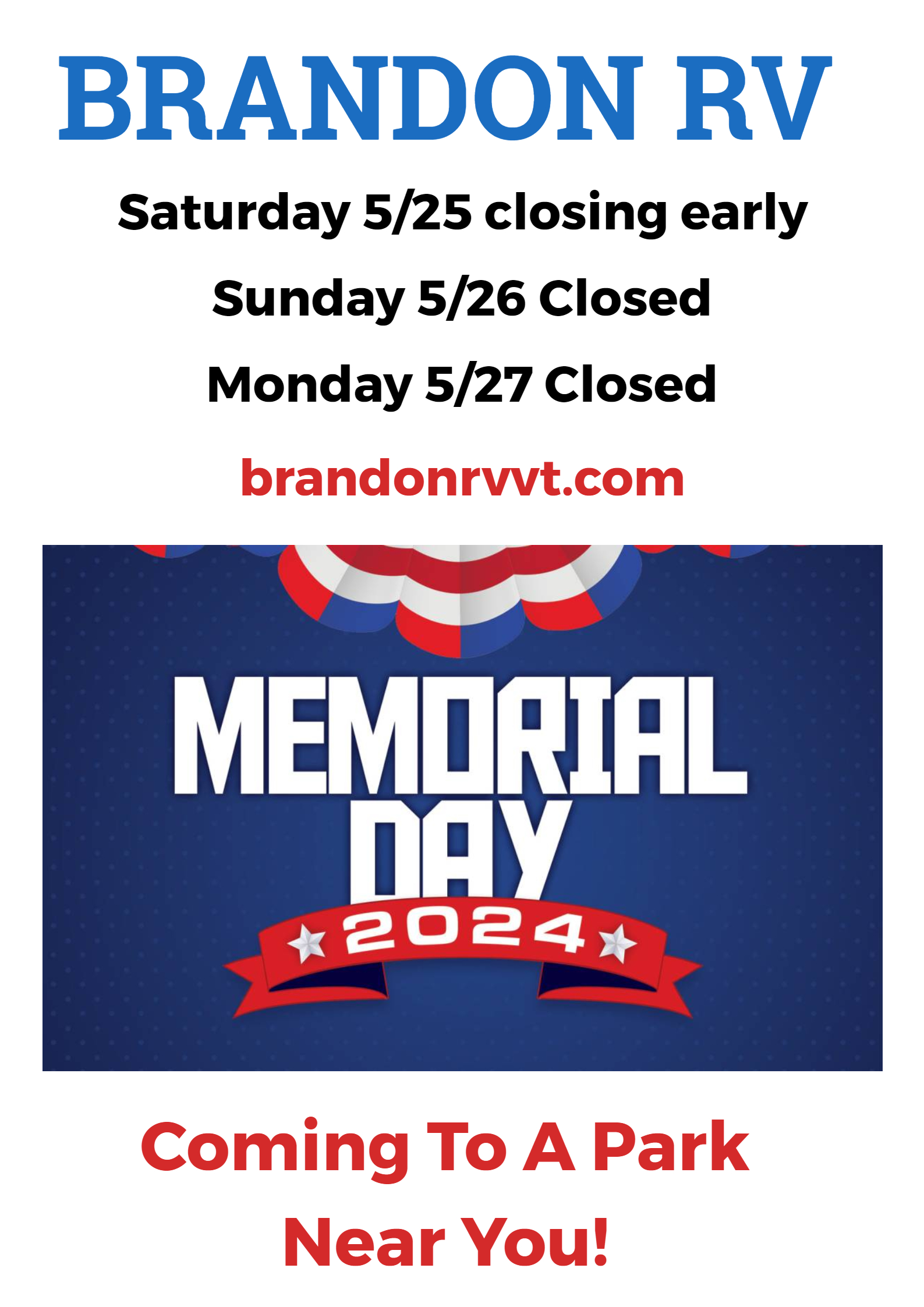 Memorial Day closure graphic